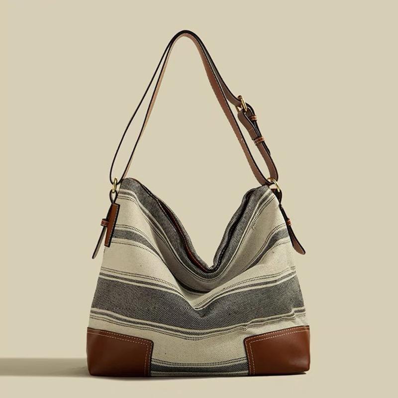 Geantă retro cu design de nișă mică pentru femei, geantă nouă din pânză cu dungi contrastante, la modă, cu un singur umăr, crossbody