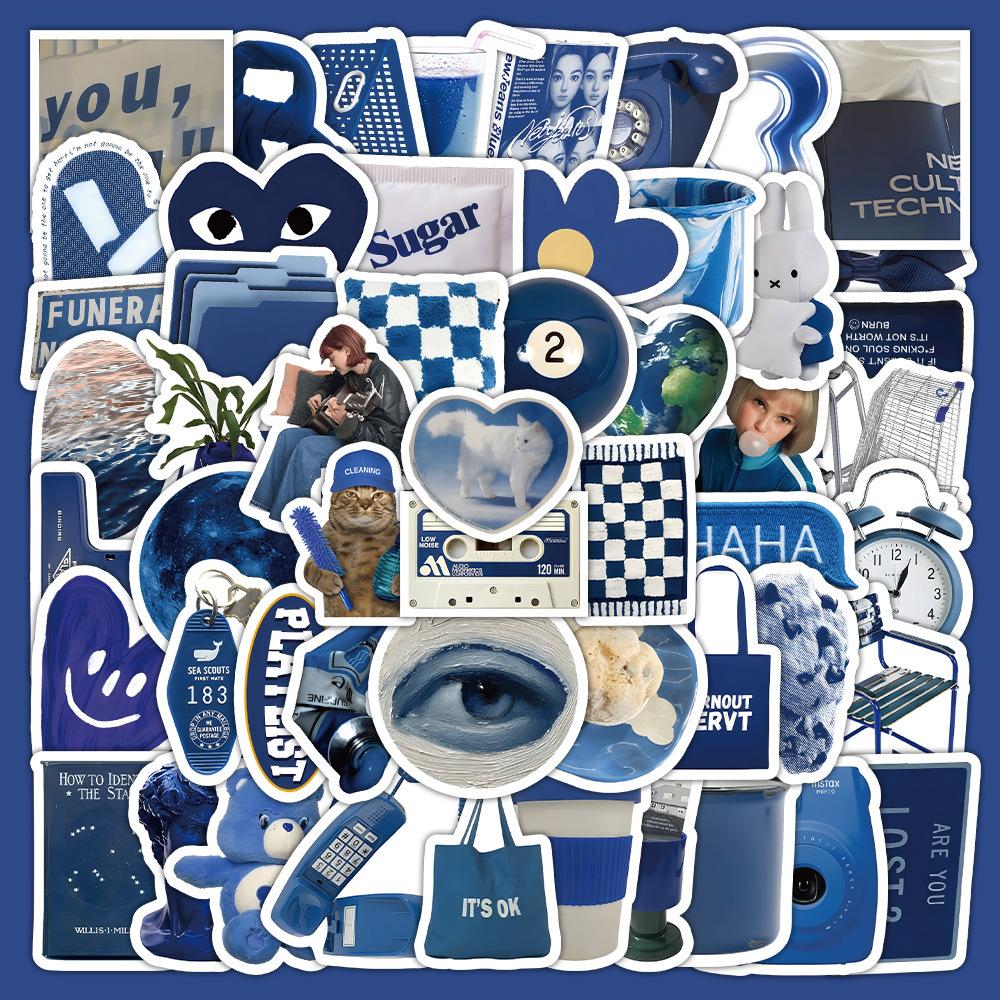 60Pcs Blue Stickers for Laptops, Bottles, Scrapbooking, DIY Decoration