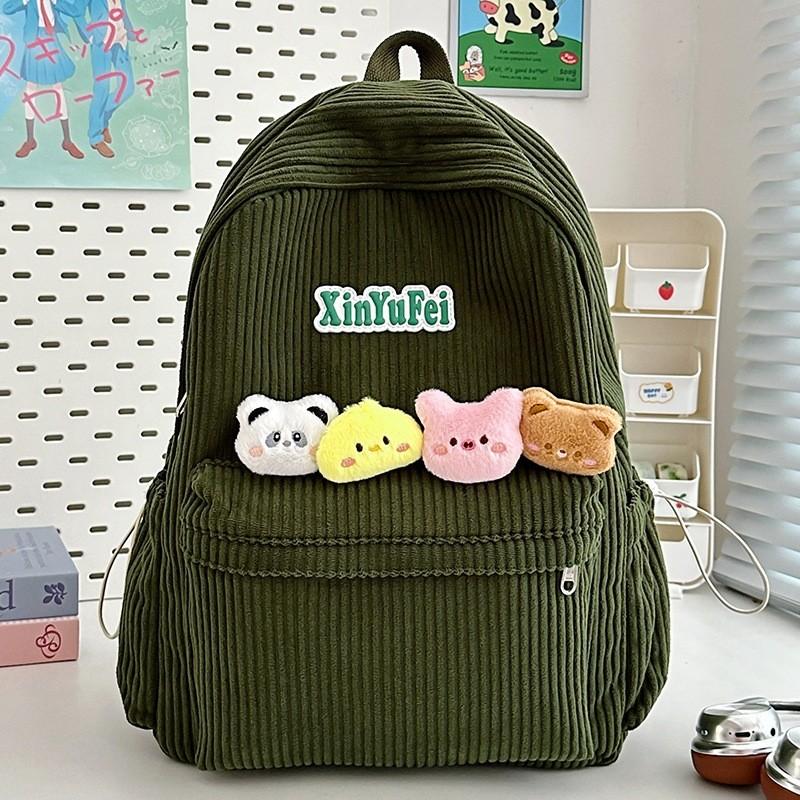 Retro Youth Backpack With Durable Corduroy Fabric For Daily Commute Campus And