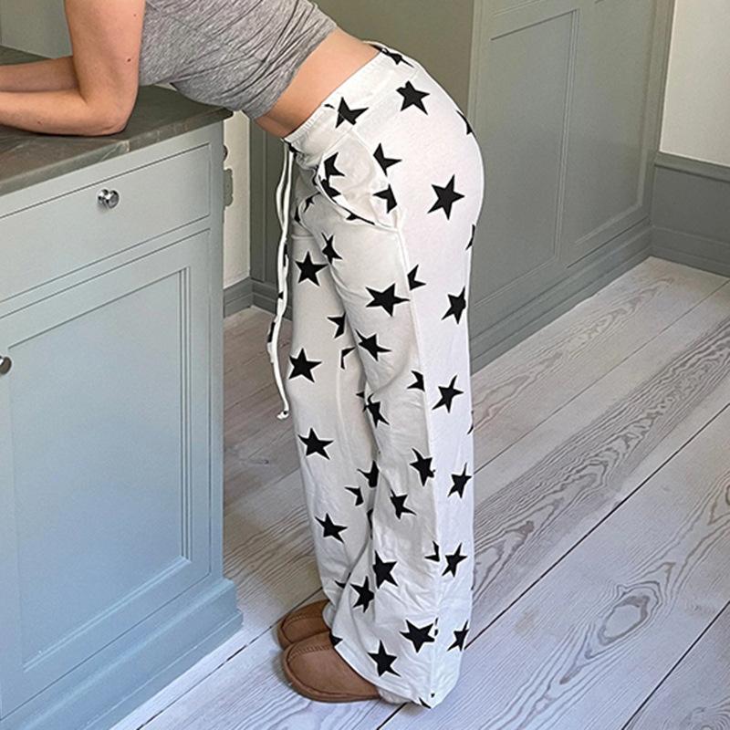 Women's Pant  Casual Micro Knit Fashion Loose Star Printed High Waisted Wide Leg Trousers