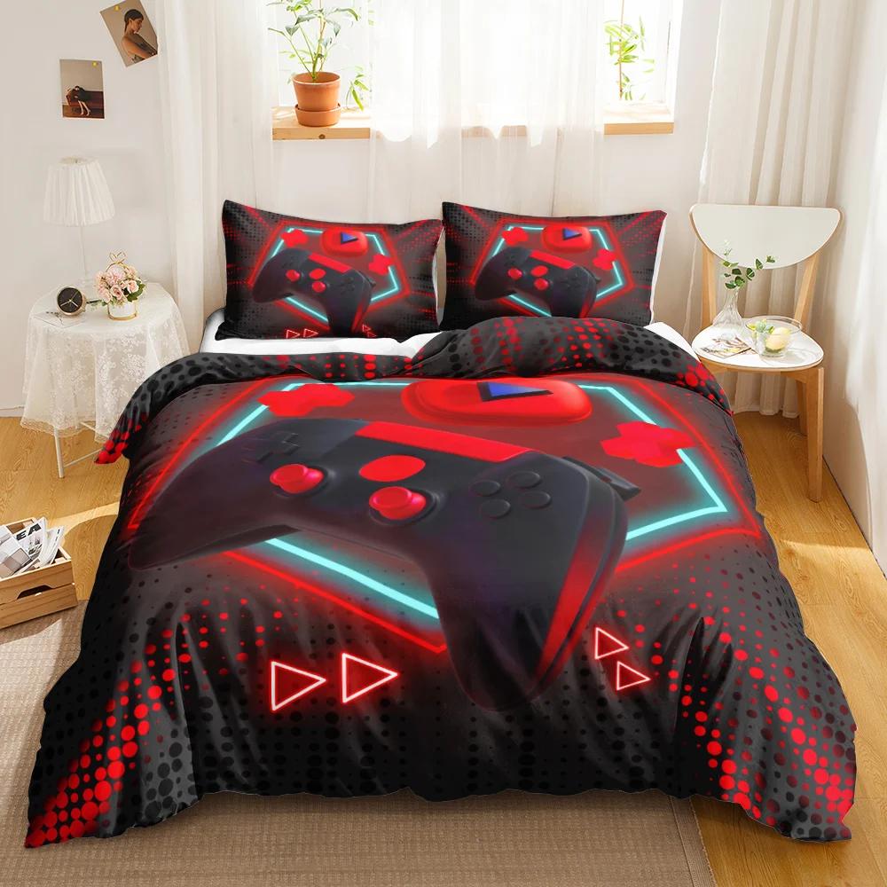 Games Duvet Cover Set Gradient Gaming Comforter Cover for Kids Teen Gamepad Bedding set Neon Games Polyester Qulit Cover