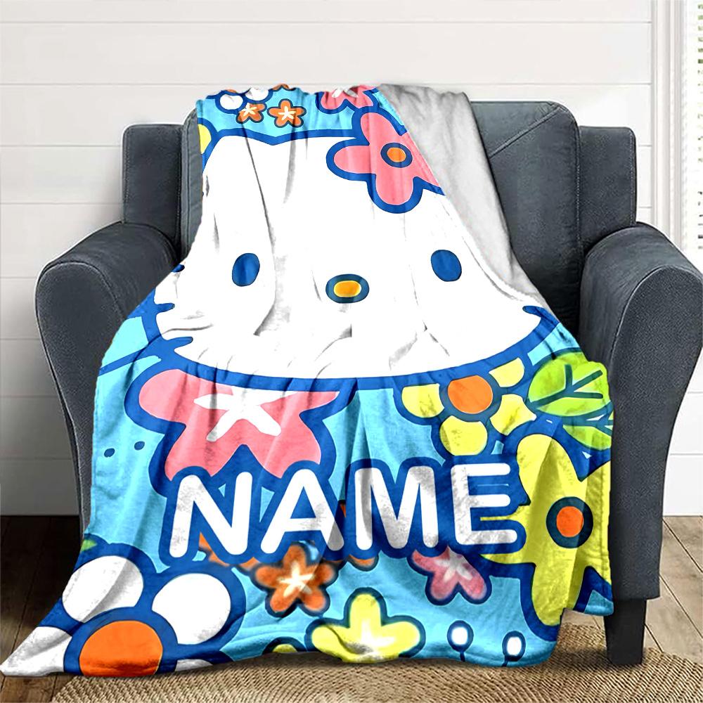 Customizable HelloKitty11 Throw Blanket – Personalized Name, All-Season Cozy Snug Blanket, Machine Washable, Personalized Blanket