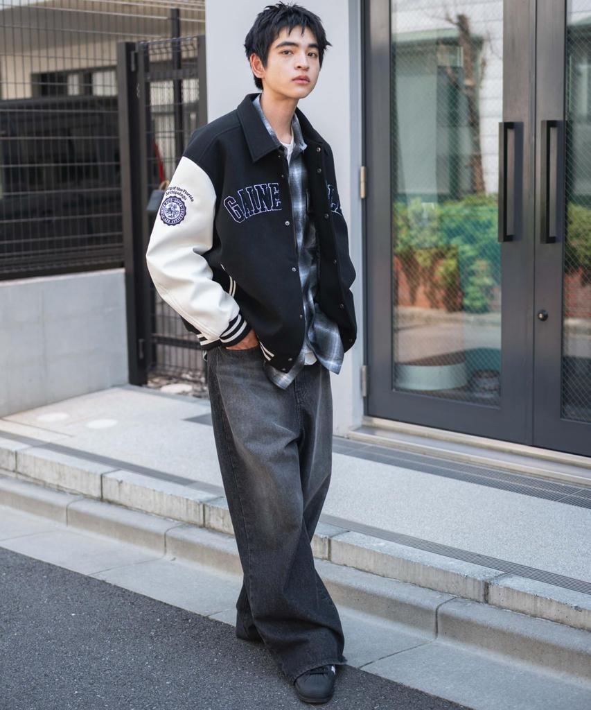 WEGO Melton Patch Stadium Street Loose Oversized Size Black Men's Jacket, Unisex, Style, Fit, Silhouette, Fall/Winter Clothing, Gift, M,