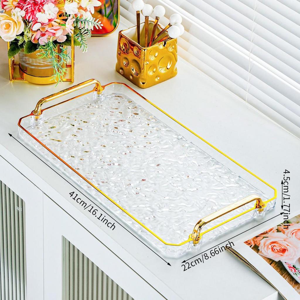 Luxurious Rectangular Shockproof Tea Cup Coaster with Gold Edge - Multi-functional Storage Tray for Living Room