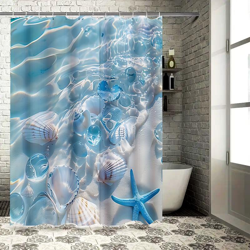 

Beach Themed Shower Curtain with Sea Shells and Blue Starfish Design - Watercolor Effect for Home Bathroom Decor Elevate Space 90X180cm(35x70in)
