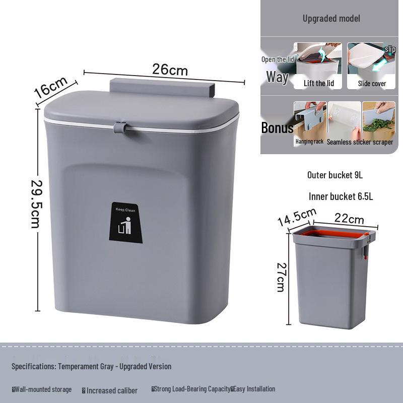 Cream Wall-Mounted Kitchen Trash Bin with Lid