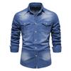 2022 Trendy Men's Casual Solid Color Non-Iron American Size Long-Sleeve Denim Shirt