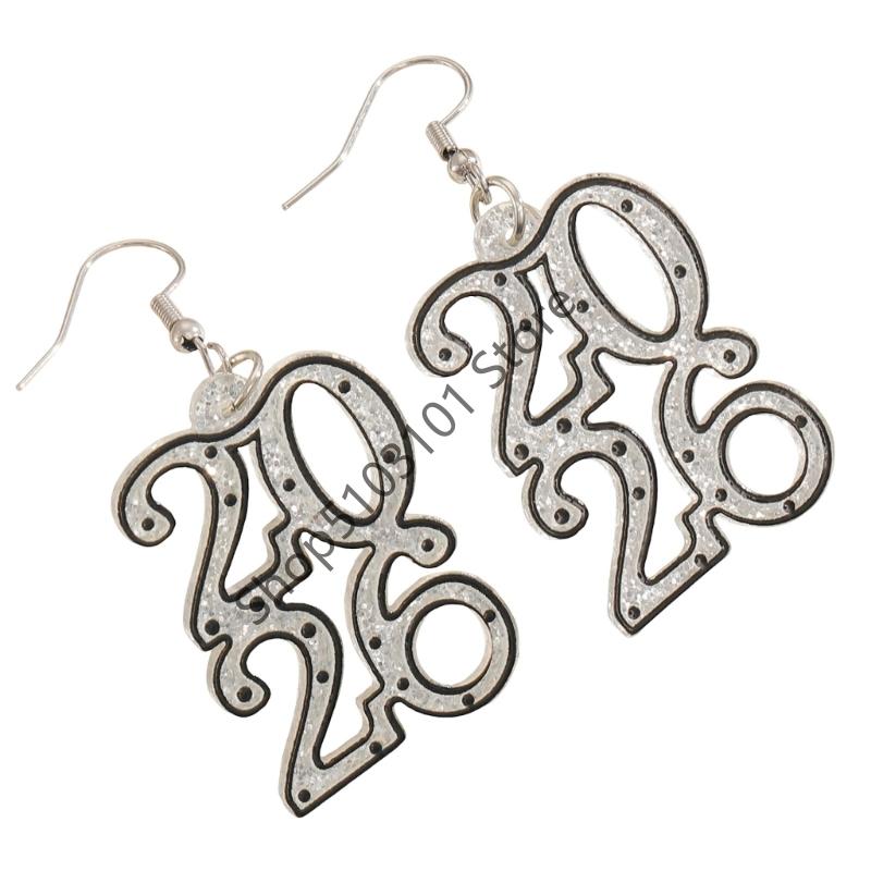 Minimalist New Year 2026 Earrings Hollow Out Metal Pendant Drop Earrings For Women Men New Year Jewelry Gifts