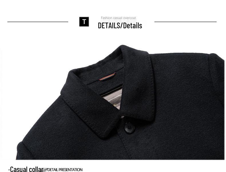 Men's Winter Wool Double-Faced Trench Coat with Down Liner and Cashmere Lapel