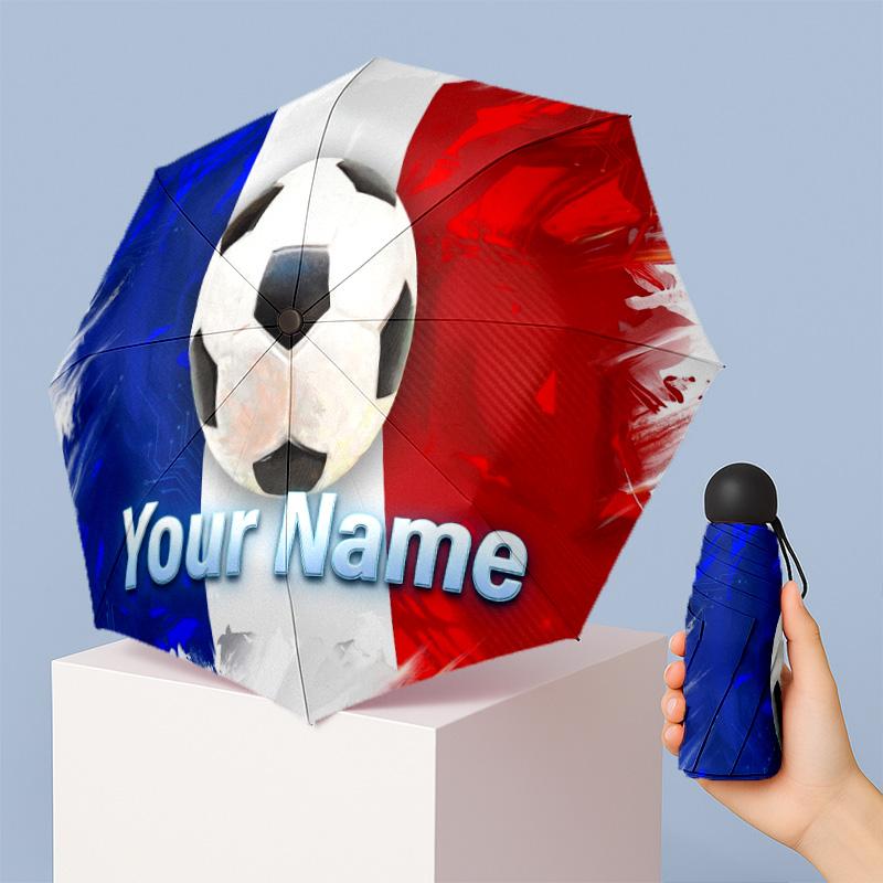 France National Football Team Manual Five Fold 8 Rib Umbrella Support Custom Text, Lightweight Travel Umbrella