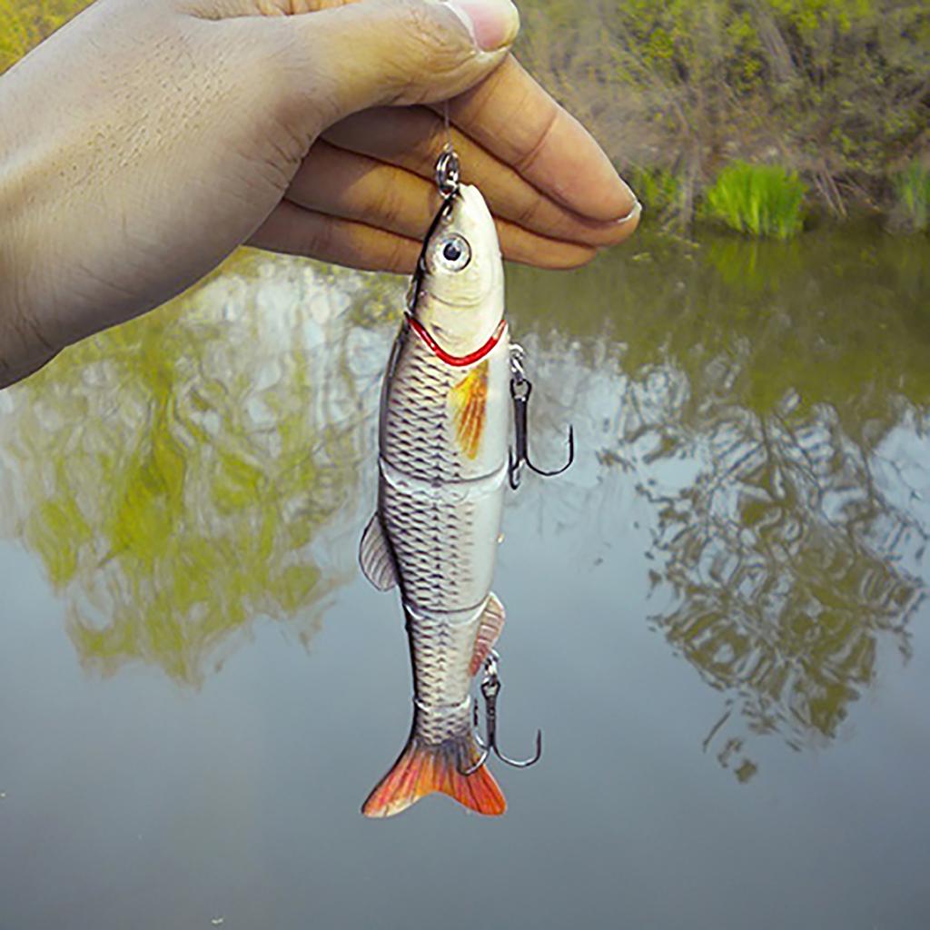 5 Segments Fishing Lure Crank Bait Hooks 3D Eyes Fish Shape Tackle Tool