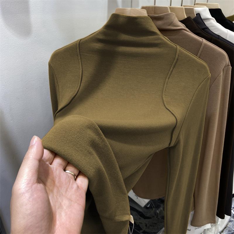 Half High Collar Base Shirt American Long Sleeved T-shirt Women's Trendy Slim Fit Top