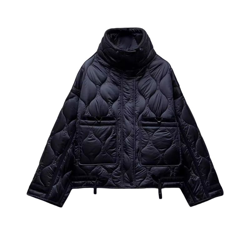 Autumn and Winter New Pocket Decoration Loose Long Sleeve Stand Collar Small Rhombus Cotton-padded Jacket Jacket 2969253
