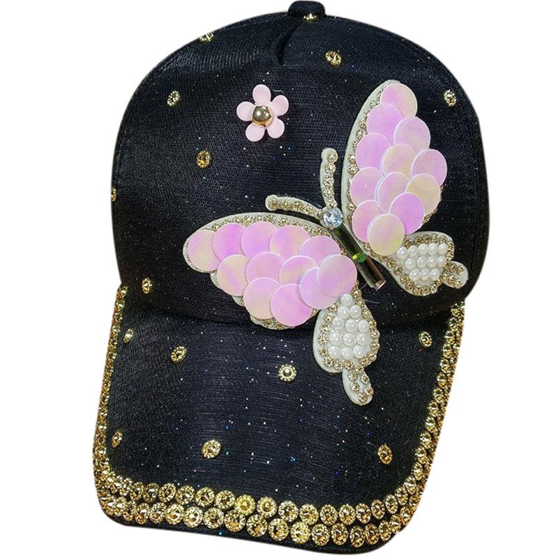 Fashion trendy versatile hat women's butterfly rhinestone belt diamond cap women's fashionable sunscreen baseball cap