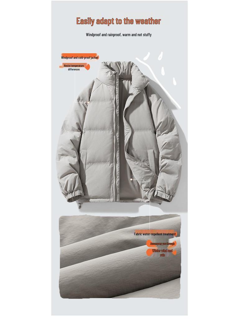 Warme Daunenjacke für Herren: Winter dick gefüttert, mit Samt gefüttert, kältebeständig, 90% weiße Entendaunen, lockere Passform mit Stehkragen.