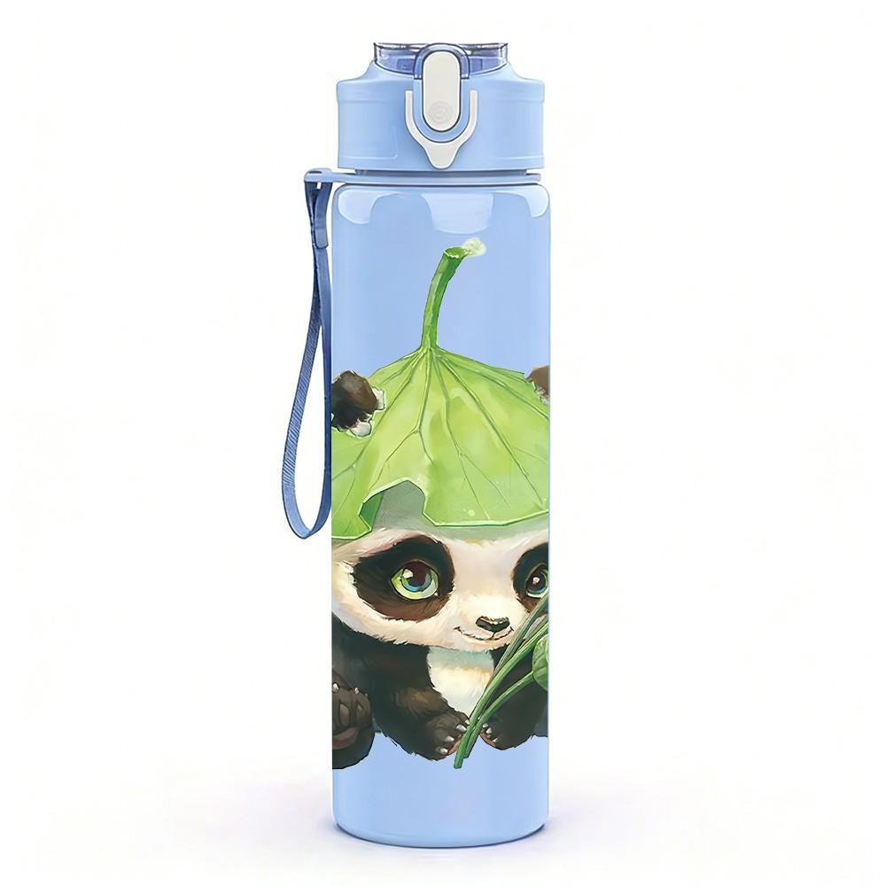 1PC Panda Under Green Leaf Canopy Pattern 750ml Color Plastic Sports Water Bottle Leakproof Flip Straw Lid Suitable for Sports Office Home Use