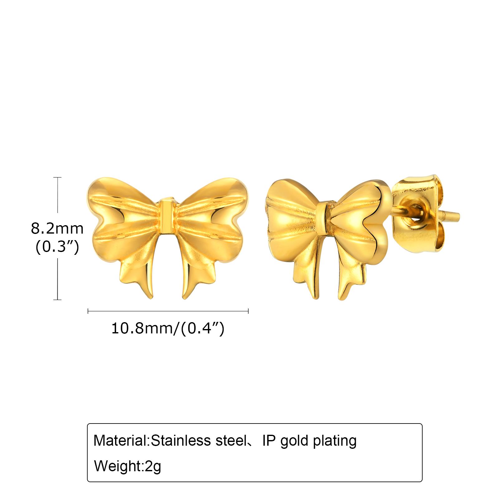 

1 pair of Stainless Steel Bow Earrings Gold Color Charm Feminine Accessories New Fashion Piercing For Women Butterfly Earplugs