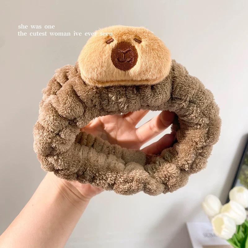 Capybara Girl Face Washing Plush Headband