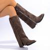Fashion Side Zip Tall Boots Autumn New Pointed Toe Metal Buckle Anti-Slip Wear-Resistant Block Heel Single Boots
