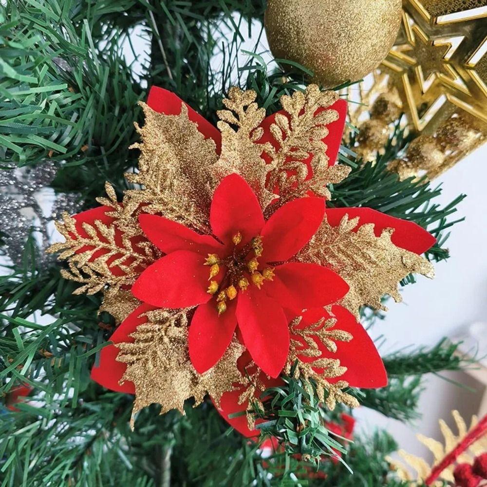 12Pcs with Stems Artificial Christmas Flowers With Clips Christmas Floral Decorations  Wreath
