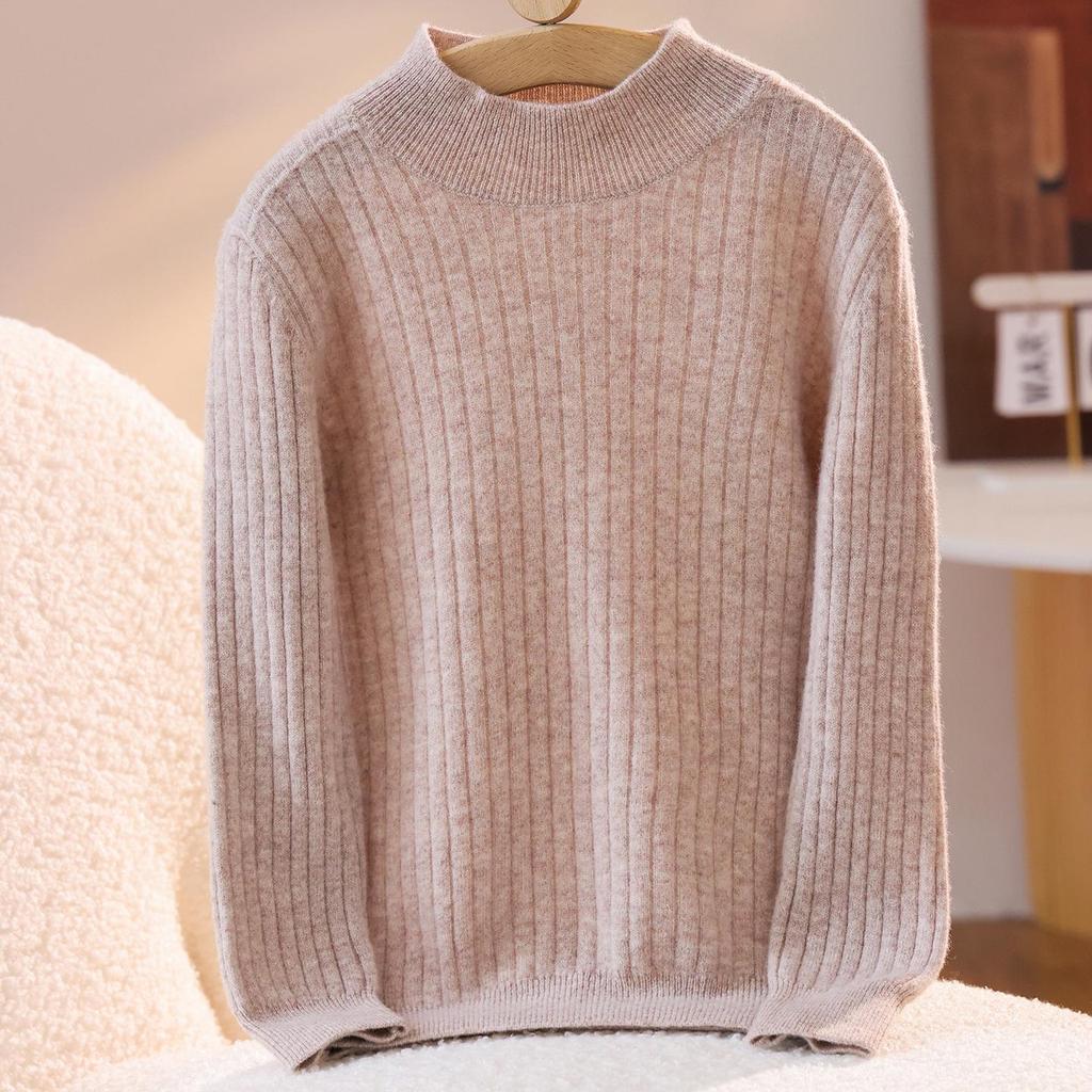 2025 A/W Kids' Ribbed Semi-High Neck Sweater - Warm Knitted Base for Boys & Girls