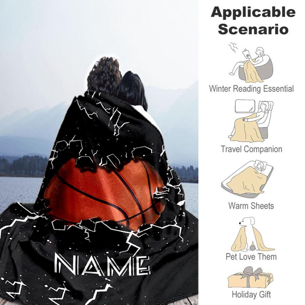 Broken Basketball Personalized Name Blanket Gift Customizable Blanket Soft Warm Cozy Throw For Sofa Livingroom Home Decor Bed Four Seasons Universal