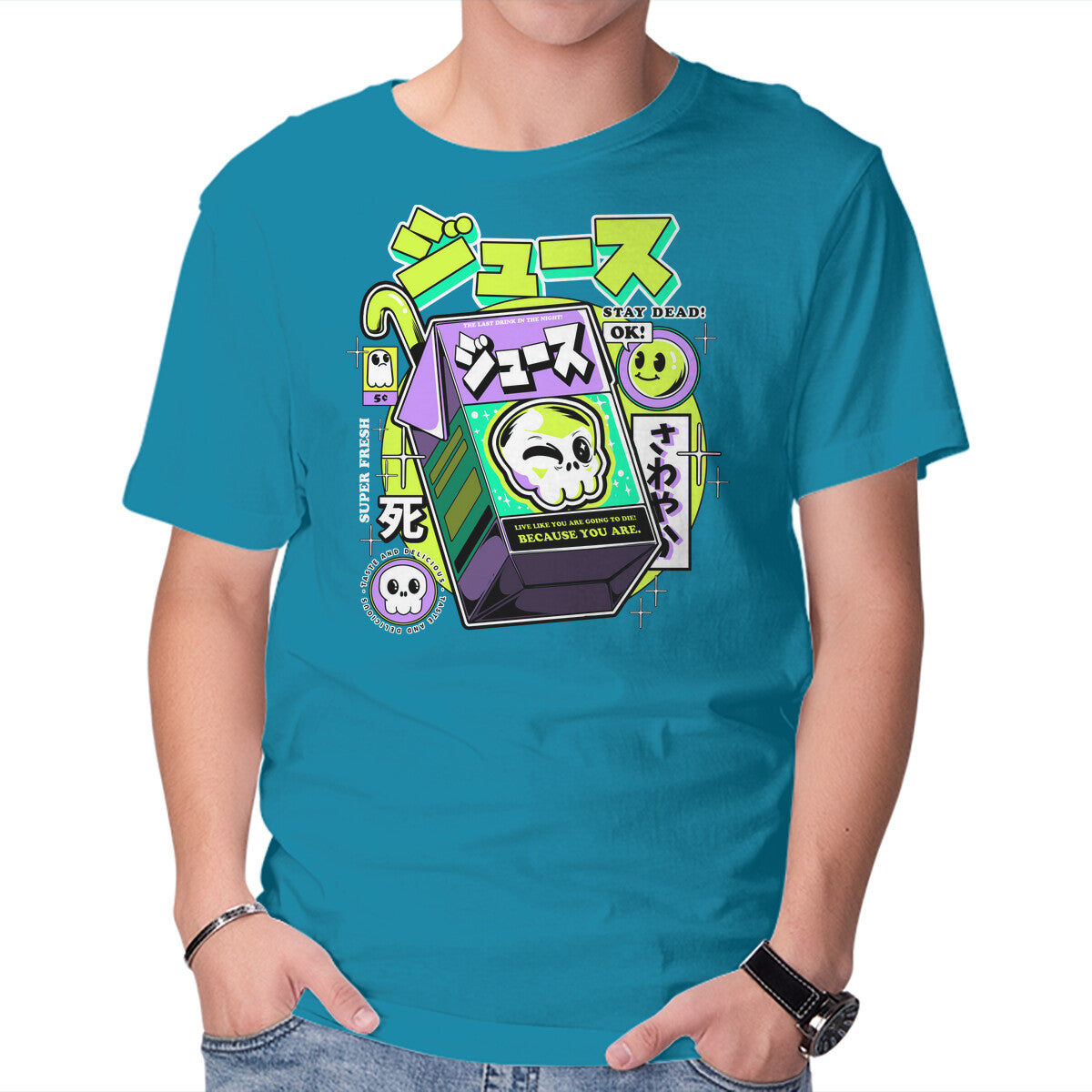 Unisex Crew Neck T-Shirt Japanese Juice Graphic Short Sleeve Casual Tee L