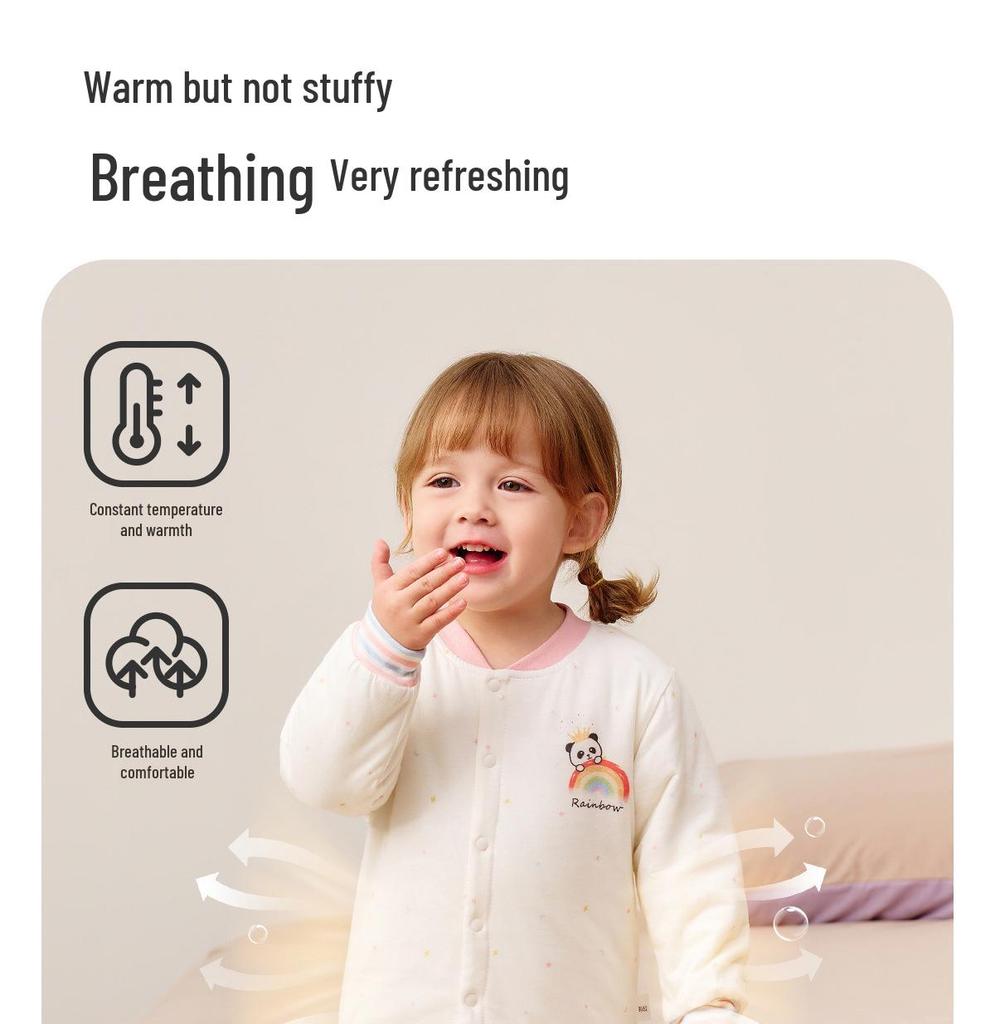 Jingqi Pikowany Bawełniany Dziecięcy Zestaw Piżamowy z Wysokim Stanem i Ochroną Brzuszka - Ciepła, Regulująca Temperaturę Odzież Domowa na Jesień i Zimę