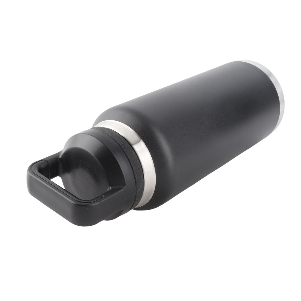 Sport Wasserflasche Edelstahl PP Tragbar Auslaufsicher Sportkessel für Outdoor Camping Fitnessstudio Reisen Büro Schwarz