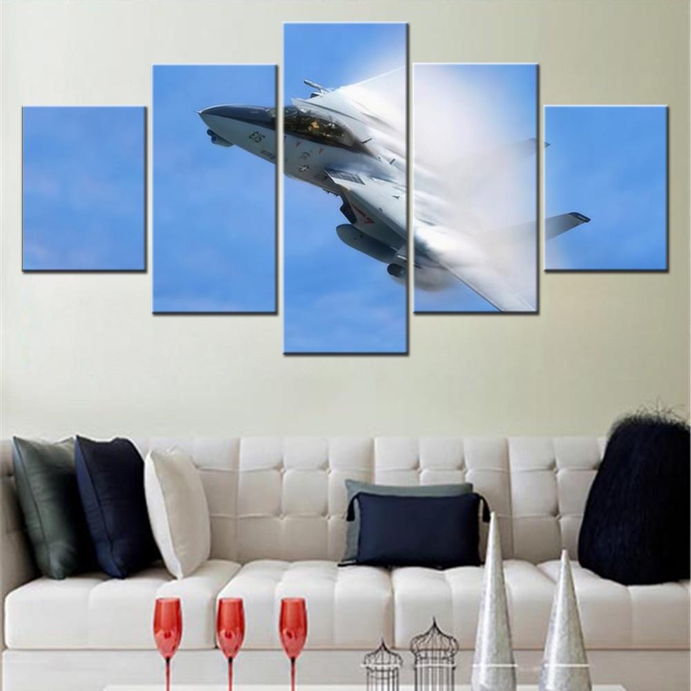 

5 Pieces Canvas Wall Arts Poster Painting Warplanes F14 Tomcat Aircraft Sonic Booms Modular Picture Print Home Decor Living Room 20x35 20x45 20x55cm