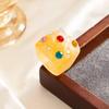 IngeSight.Z Trend Colorful Resin Inlay Rhinestone Geometric Square Ring for Women Sweet Chunky Geometric Ring Jewelry Accessory