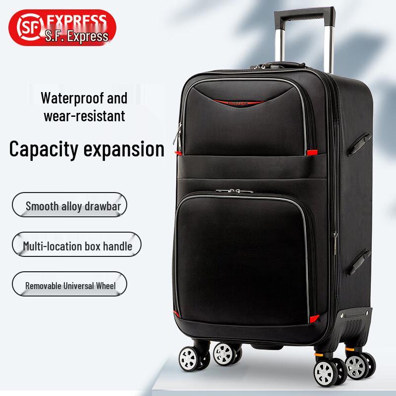 Large Capacity Rolling Suitcase with Universal Wheels, Combination Lock, Leather & Oxford Cloth Travel Bag for Men & Women