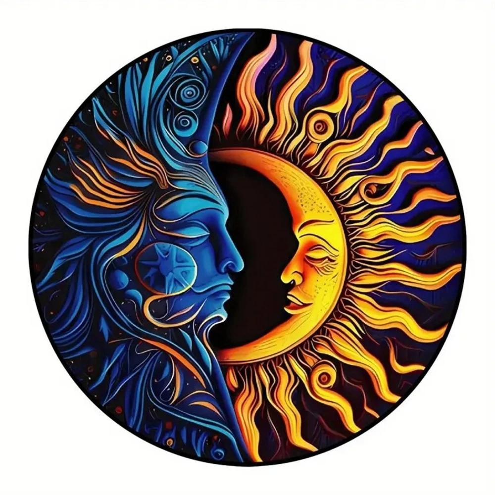 Round Metal Aluminum Sign Art Sun and Moon Wreath Decorative Plates Entrance Gift Mask Theme For Bar Club Home Room Wall Decor