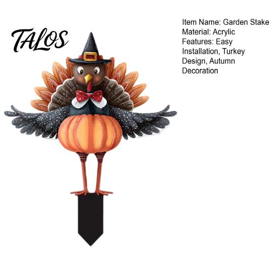 Fall Festival Garden Ornaments Thanksgiving Turkey Stake, Wizard Hat with Pumpkin Lawn Ornament, Outdoor Decorations for Waterproof Acrylic