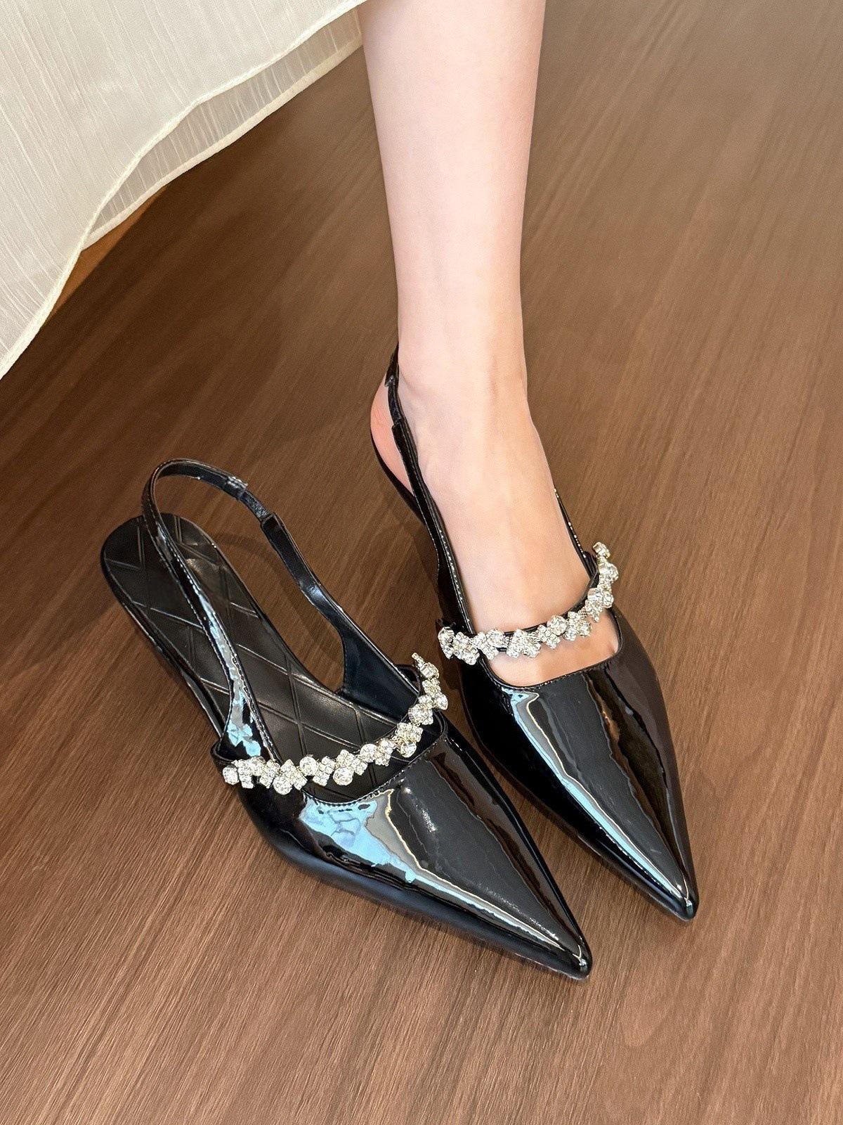 

Холодный темперамент! Серебристый острый носок со стразами туфли на высоком каблуке женские с открытой пяткой сандалии 40