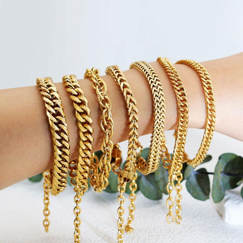 Custom Stainless Steel Fashion Chain Link Bracelets 14k 18k Gold Plated Bracelet & Bangles for Women