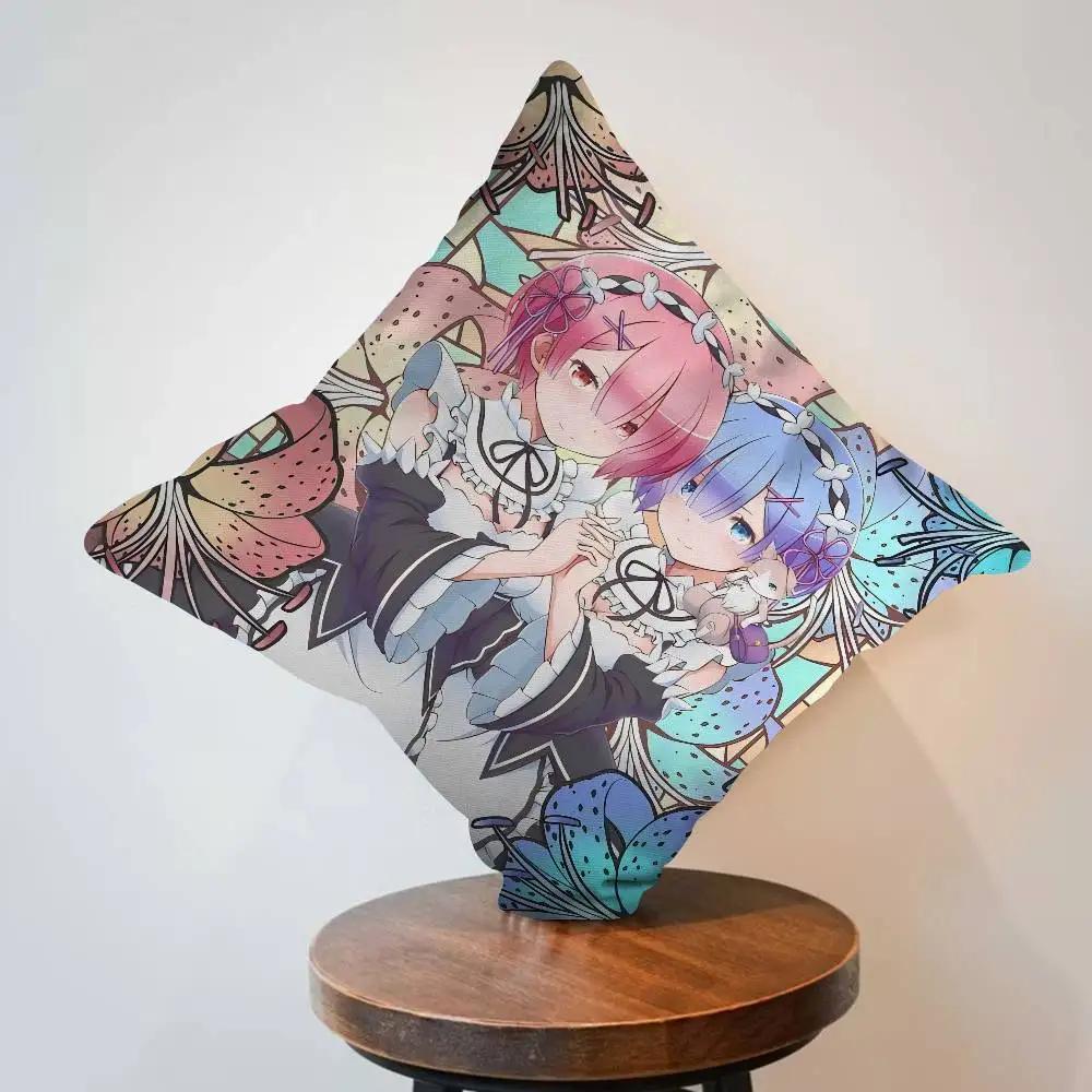 Anime Re Zero Cushion Cover Inches Farmhouse Decor Home Throw Pillow Covers for Couch Decorations