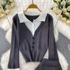 Autumn Winter Women Casual Knitted Sweater Two Piece Set Polo Collar Single Breasted Cardigans Tops and Long Maxi Skirt Suit