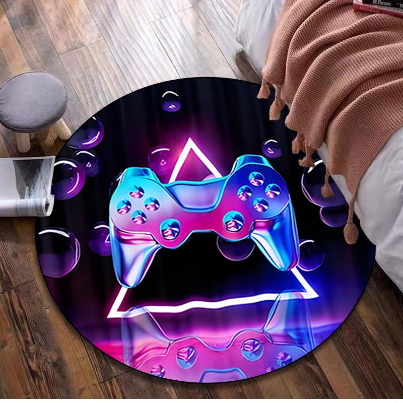 1Pc Gaming Controller Circular Print Rug - Home Decoration Carpet For Living Room Bedroom Flooring Computer Chair Area Rug