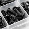 300-Piece Pan Head Machine Screw Assortment with Matching Threaded Hardware, Black Fasteners In a Divided Storage Case for Assembly and Repair Tasks