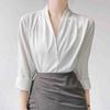 New Spring 2025 Fashion Office Lady Women Blouse Shirts Long Sleeve V-Neck White Chiffon Blouse Shirt Women Tops Blouses J746