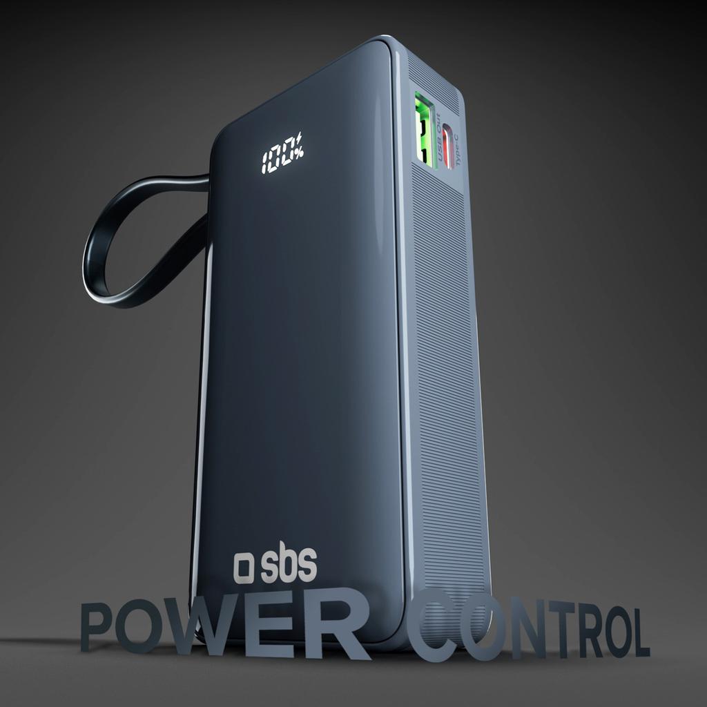 Powerbank 10000mAh USB-A USB-C z wyświetlaczem wbudowanym kablem USB-C 20W - ciemnoszary