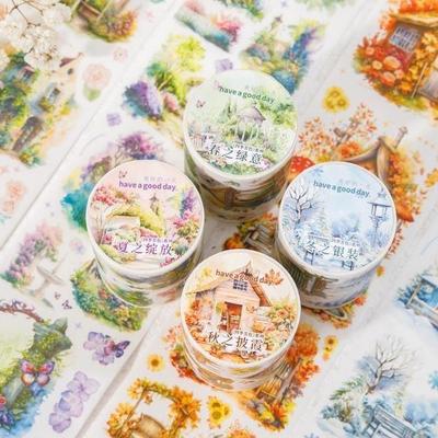 1 рулон Vintage Four Seasons Theme Washi Tape Four Seasons Scenery Fairy House Handbook Scrapbook DIY Decoration