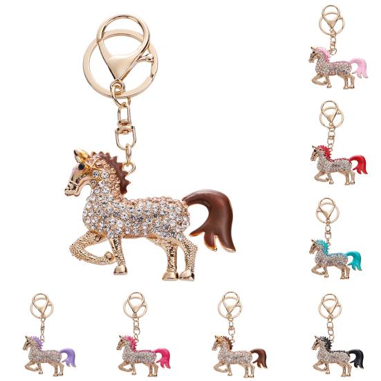 Keychain Pendant Chinese Style Rhinestones Inlaid 3D Chinese Zodiac Horse Design Key Chain Metal Charm Bags Keyring