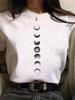Maycaur Newest Funny Moon Print T Shirt Women White and Black Shirts Fashion Round Neck Short Sleeve T-Shirt Summer Tees Casual Top