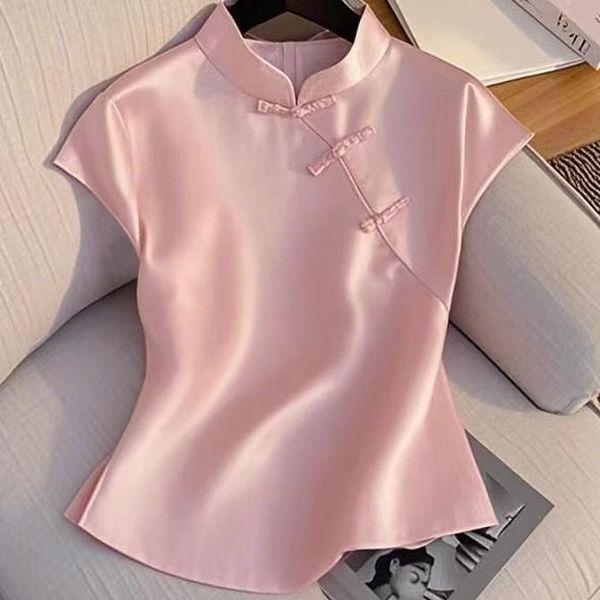 Summer New High-end Luxury Top, Super Good-looking, Unique and Beautiful Pink Short-sleeved Women