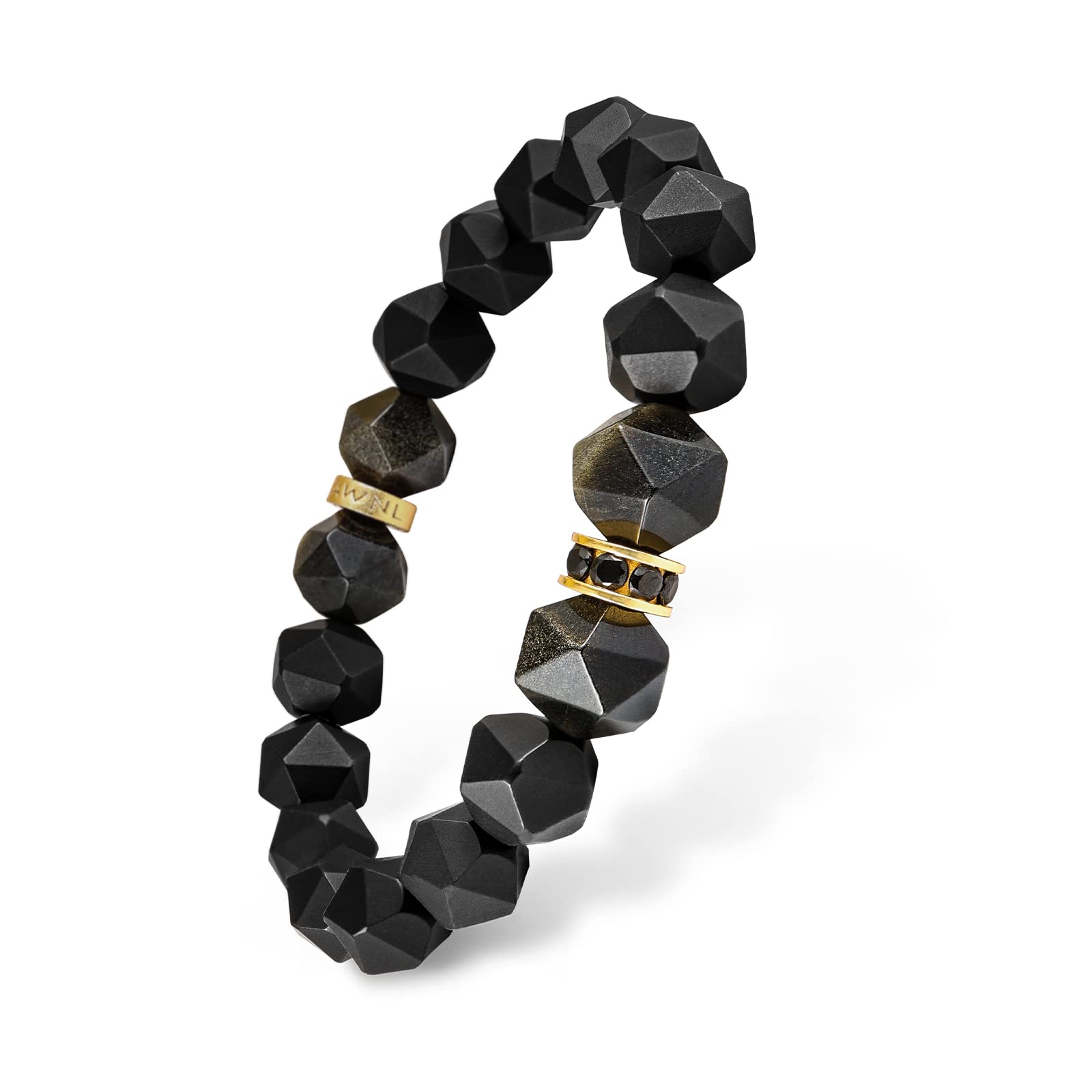 

Onyx Golden Obsidian Bracelet for Men Sterling Silver Center Charm Beaded Bracelet Natural Gemstone [AWNL] Men s (Камень 10мм) 17-18cm