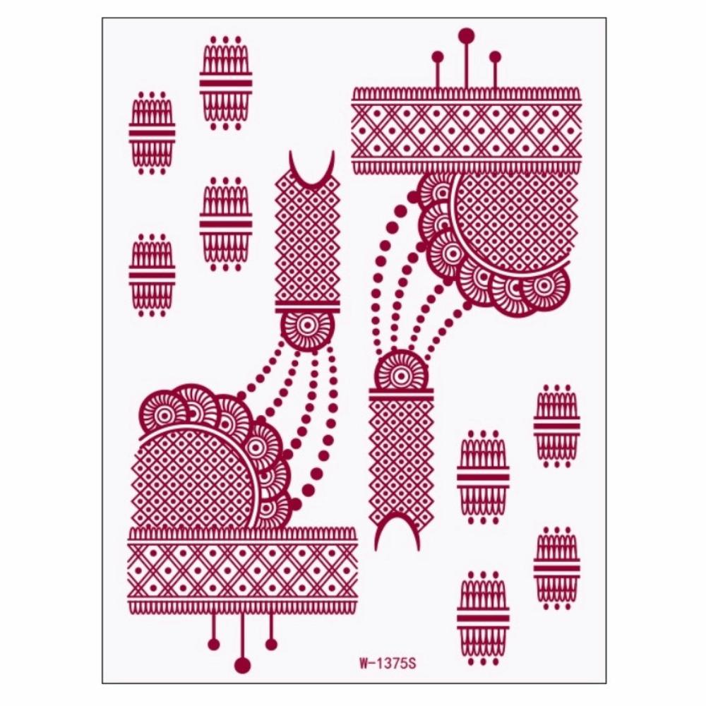Lace Fake Tattoo Temporary Tattoo Red Mehndi Stickers Red Henna Tattoo Decals  Women/Lady