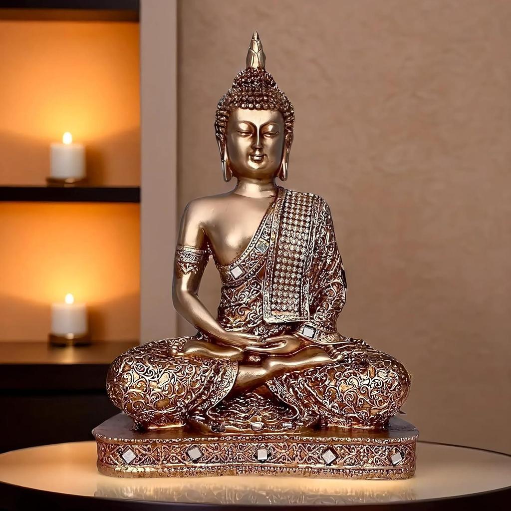 New 25 Centimetre Meditating Sitting Buddha Statue Showpiece Idol Home Decor Items for Living Room and Gifts