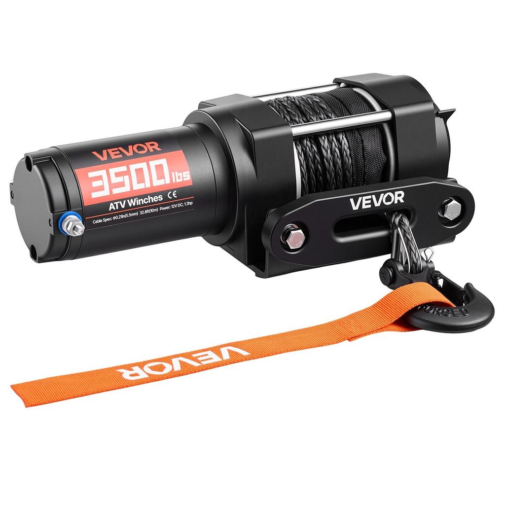1587 kg Electric Winch, 12V DC ATV/UTV Winch with 5.5 mm x 10 m Synthetic Rope & Wired Remote Control, IP55 Waterproof, Aluminum Housing Fairlead